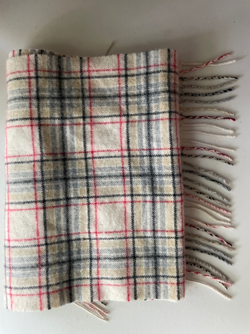 Cream Plaid Fringe Scarf